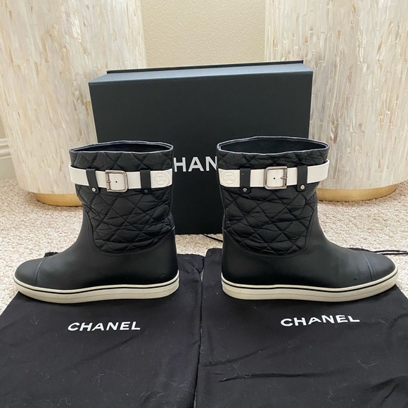 CHANEL TWO TONE BOOTS WITH ADDED BELTED BUCKLE - Picture 1 of 6